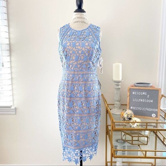 Eliza J NWT lace overlay blue sheath Dress size 10 - Picture 3 of 7